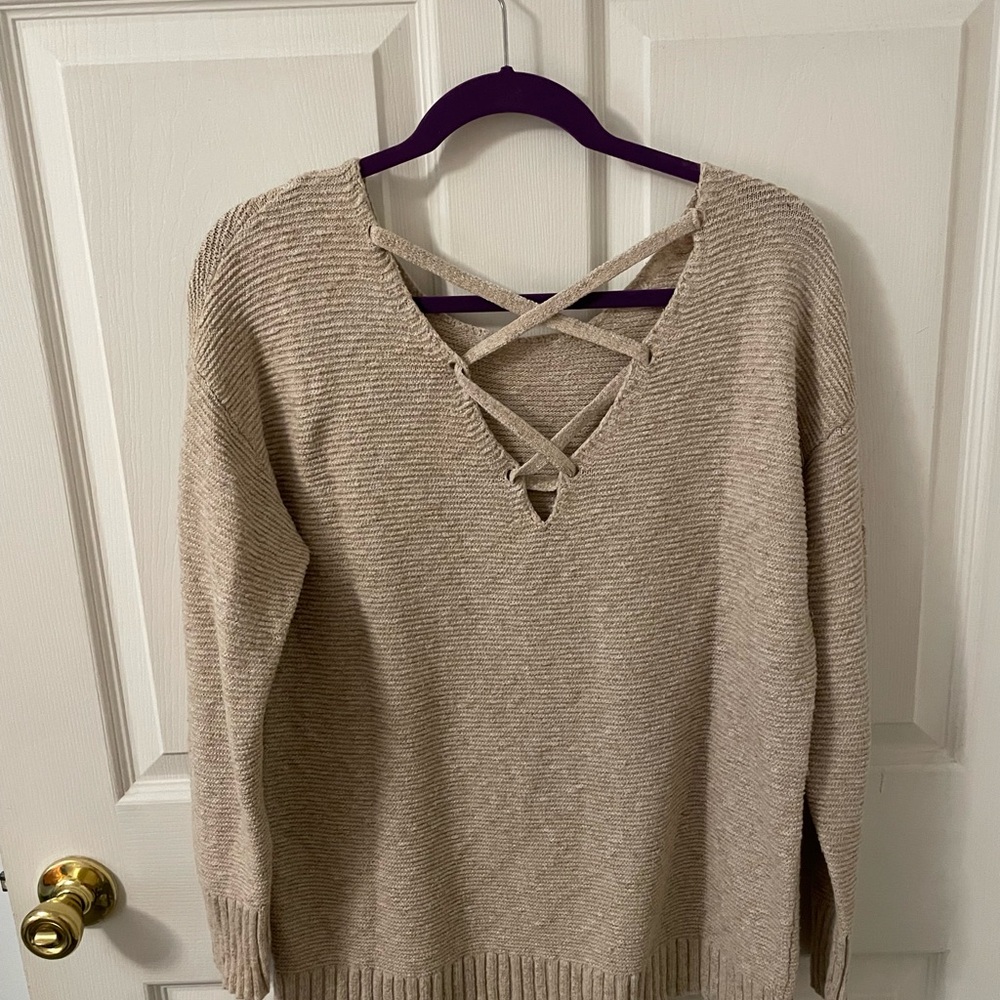Women's Tan Sweater with Crisscross Back